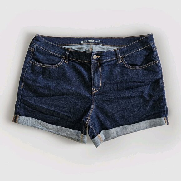 Old Navy Shorts Women 16 Navy Blue Cotton Roll Hem Stretch Beach Hippie Cottage - Picture 1 of 15